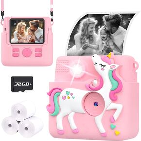 Kids Camera Instant Print, 1080P Digital Dual Camera for Kids, 12MP Instant Camera Photo Printing Toys for Girls, Christmas Birthday Gifts for 3 4 5 6 7 8 9 10 Year Old Girls with SD Card