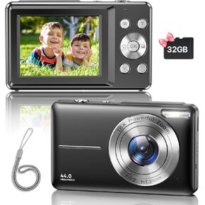 Digital Camera, 2024 Upgraded FHD 1080P Digital Camera with Strap 32GB SD Card 16X Digital Zoom Compact Point and Shoot Camera for Kids Portable Cameras Small Camera for Teens Boys Girls Seniors