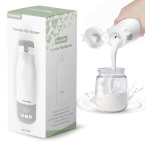 Portable Milk Warmer for Travel, Bottle Warmer for Breastmilk and Formula, Milk Warmer On-The-Go, Large Capacity 12 oz. with LED Temp Control, Wireless for Bottle Feeding (Grey)