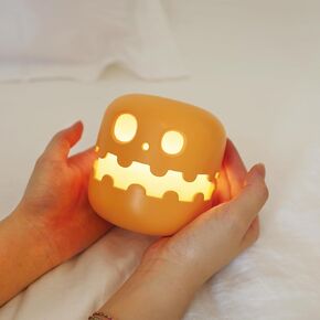 Pumpkin Night Light Battery Operated, Pumpkin Jack O Lantern Rechargeable, Cordless Dimmable Novelty Nursery Lamp with Timer, for Kids & Adults, Home Halloween Decoration Gift (D)