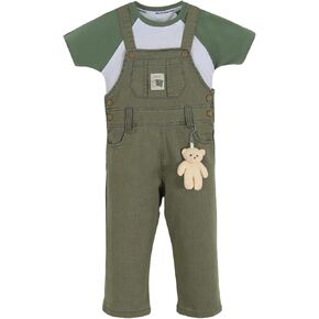 POLLİTO Sweatshirt and Overalls for Toddlers Two-Piece Set | Corduroy Dungarees with Bear Detail for Boys and Girls Aged 2-7
