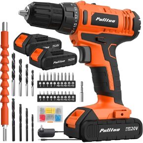 PULITUO'S 20V Cordless Drill/Driver, Electric Screwdriver - 2 Batteries, 30Nm, 21+1 Torque, 2 Speed, Keyless 3/8" Chase Drill with LED Light, Kit for Home (Green) in Saudi Arabia