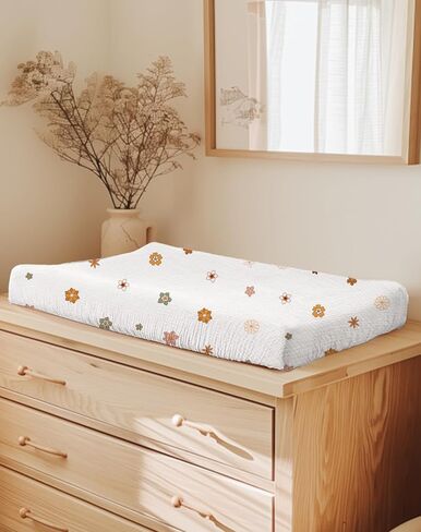 Changing Pad Cover for Baby Boy Girl 2 Pack, Muslin Changing Table Pad Covers with Boho Style, Neutral Nursery Bedding Essentials Soft and Breathable(Dusty Rose & Flower-A) in Kuwait