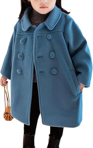 Happy Cherry Toddler Girls Double Breasted Dress Coat Classic Wool Peacoat Button Winter Trench Coat for Kids in Kuwait