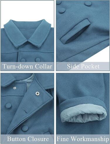 Happy Cherry Toddler Girls Double Breasted Dress Coat Classic Wool Peacoat Button Winter Trench Coat for Kids in Kuwait