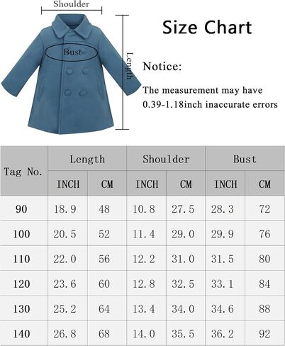 Happy Cherry Toddler Girls Double Breasted Dress Coat Classic Wool Peacoat Button Winter Trench Coat for Kids in Kuwait