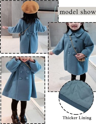 Happy Cherry Toddler Girls Double Breasted Dress Coat Classic Wool Peacoat Button Winter Trench Coat for Kids in Kuwait