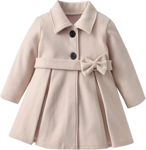 Happy Cherry Toddler Girls Double Breasted Dress Coat Classic Wool Peacoat Button Winter Trench Coat for Kids in Kuwait