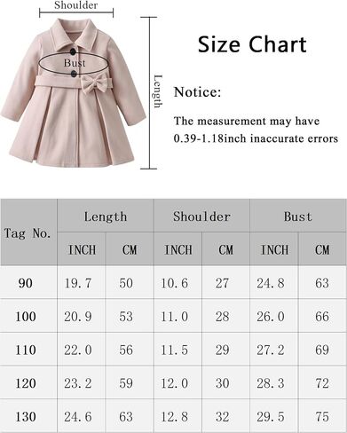 Happy Cherry Toddler Girls Double Breasted Dress Coat Classic Wool Peacoat Button Winter Trench Coat for Kids in Kuwait