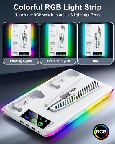 Controller Charger for PS5/PS5 Slim: PS5 Stand Cooling Fan and Controller Charger Station, PS5/PS5 Slim Accessories Vertical Charging Dock for PlayStation 5 Slim Console (White) in Saudi Arabia