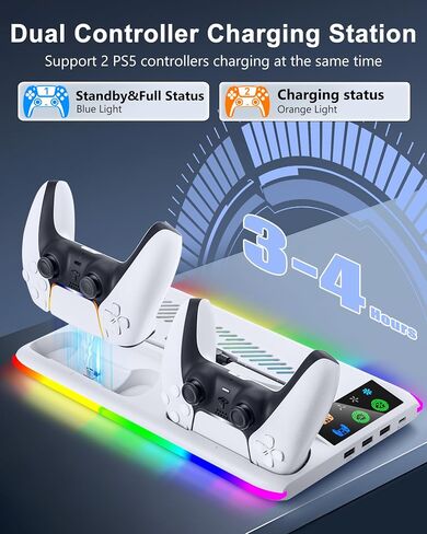 Controller Charger for PS5/PS5 Slim: PS5 Stand Cooling Fan and Controller Charger Station, PS5/PS5 Slim Accessories Vertical Charging Dock for PlayStation 5 Slim Console (White) in Saudi Arabia