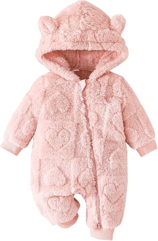 Dcohmch Newborn Baby Girl Winter Clothes Snowsuit Hooded Romper Long Sleeve Fleece Jumpsuits Infant Warm Bear Onesie in Saudi Arabia
