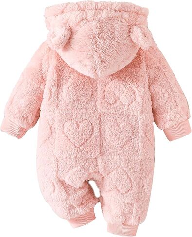 Dcohmch Newborn Baby Girl Winter Clothes Snowsuit Hooded Romper Long Sleeve Fleece Jumpsuits Infant Warm Bear Onesie in Saudi Arabia