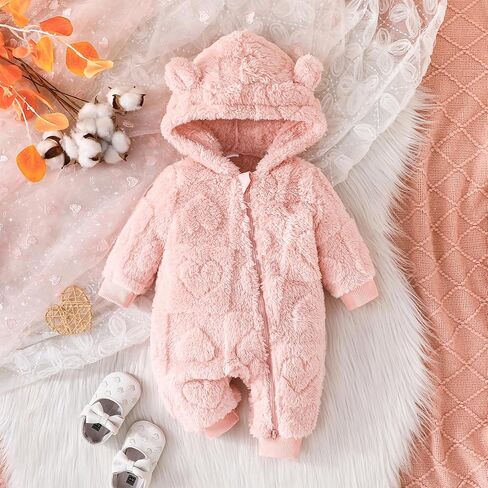 Dcohmch Newborn Baby Girl Winter Clothes Snowsuit Hooded Romper Long Sleeve Fleece Jumpsuits Infant Warm Bear Onesie in Saudi Arabia