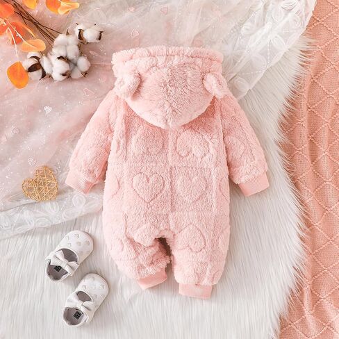 Dcohmch Newborn Baby Girl Winter Clothes Snowsuit Hooded Romper Long Sleeve Fleece Jumpsuits Infant Warm Bear Onesie in Saudi Arabia