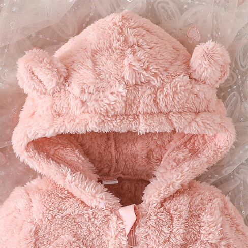 Dcohmch Newborn Baby Girl Winter Clothes Snowsuit Hooded Romper Long Sleeve Fleece Jumpsuits Infant Warm Bear Onesie in Saudi Arabia