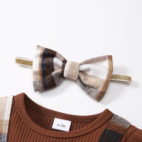 Newborn Baby Girl Plaid Outfits Long Sleeve Ruffle Jumpsuit One Piece Romper Infant Fall Winter Clothes in Kuwait