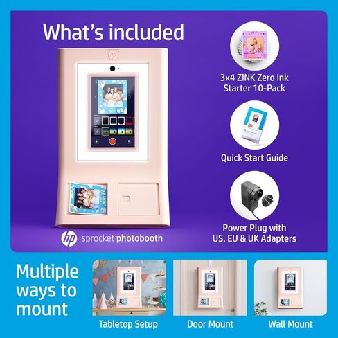 طابعة صور ملونة فورية من HP Sprocket - شاشة لمس 10.1 بوصة، ضوء حلقة LED - تخصيص مع أكثر من 250 إطارًا ممتعًا، طباعة على ورق زنك 3×4 أو المشاركة عبر رمز الاستجابة السريعة، تطبيق إخطار الهاتف المحمول - أبيض in Kuwait