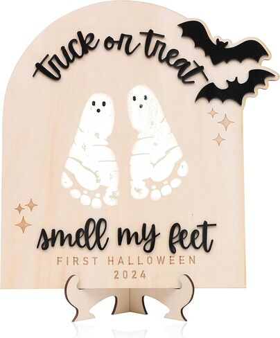 DIY Halloween Footprint or Handprint Art Sign | Trick or Treat | My Little Boo | Baby’s First Halloween Keepsake | Kid Craft | 2024 | Engraved (Trick or Treat Footprint) in Saudi Arabia