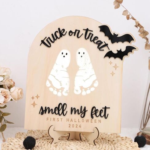DIY Halloween Footprint or Handprint Art Sign | Trick or Treat | My Little Boo | Baby’s First Halloween Keepsake | Kid Craft | 2024 | Engraved (Trick or Treat Footprint) in Saudi Arabia