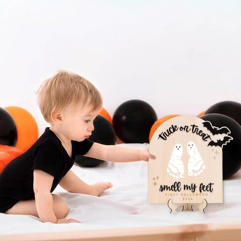 DIY Halloween Footprint or Handprint Art Sign | Trick or Treat | My Little Boo | Baby’s First Halloween Keepsake | Kid Craft | 2024 | Engraved (Trick or Treat Footprint) in Saudi Arabia
