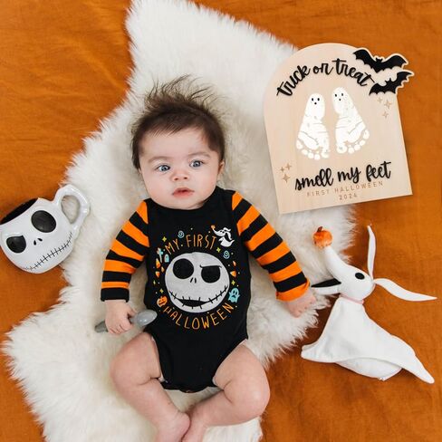 DIY Halloween Footprint or Handprint Art Sign | Trick or Treat | My Little Boo | Baby’s First Halloween Keepsake | Kid Craft | 2024 | Engraved (Trick or Treat Footprint) in Saudi Arabia