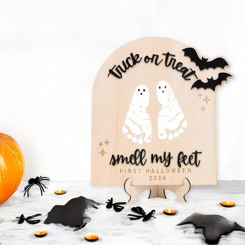 DIY Halloween Footprint or Handprint Art Sign | Trick or Treat | My Little Boo | Baby’s First Halloween Keepsake | Kid Craft | 2024 | Engraved (Trick or Treat Footprint) in Saudi Arabia