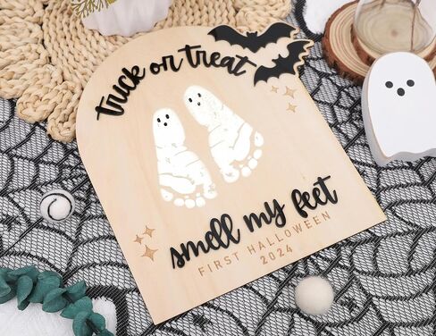 DIY Halloween Footprint or Handprint Art Sign | Trick or Treat | My Little Boo | Baby’s First Halloween Keepsake | Kid Craft | 2024 | Engraved (Trick or Treat Footprint) in Saudi Arabia