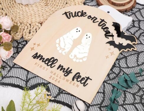 DIY Halloween Footprint or Handprint Art Sign | Trick or Treat | My Little Boo | Baby’s First Halloween Keepsake | Kid Craft | 2024 | Engraved (Trick or Treat Footprint) in Saudi Arabia