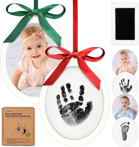 Baby Christmas Ornaments for Girls, Boys - Inkless Baby Hand and Footprint Kit, Two-sides Baby Footprint Kit,Personalized Baby Gifts Photo Frame,Newborn Baby Keepsake Ornament Kits (Oval/Alpine White) in Kuwait
