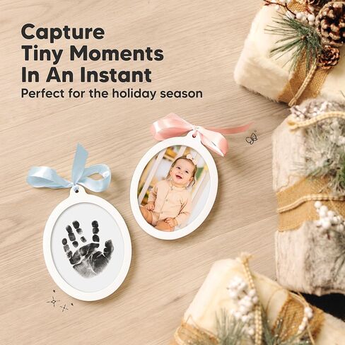 Baby Christmas Ornaments for Girls, Boys - Inkless Baby Hand and Footprint Kit, Two-sides Baby Footprint Kit,Personalized Baby Gifts Photo Frame,Newborn Baby Keepsake Ornament Kits (Oval/Alpine White) in Kuwait