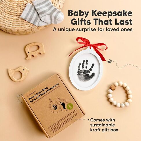 Baby Christmas Ornaments for Girls, Boys - Inkless Baby Hand and Footprint Kit, Two-sides Baby Footprint Kit,Personalized Baby Gifts Photo Frame,Newborn Baby Keepsake Ornament Kits (Oval/Alpine White) in Kuwait