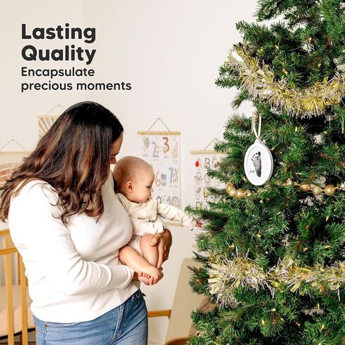 Baby Christmas Ornaments for Girls, Boys - Inkless Baby Hand and Footprint Kit, Two-sides Baby Footprint Kit,Personalized Baby Gifts Photo Frame,Newborn Baby Keepsake Ornament Kits (Oval/Alpine White) in Kuwait