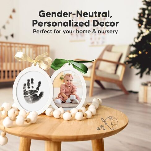 Baby Christmas Ornaments for Girls, Boys - Inkless Baby Hand and Footprint Kit, Two-sides Baby Footprint Kit,Personalized Baby Gifts Photo Frame,Newborn Baby Keepsake Ornament Kits (Oval/Alpine White) in Kuwait