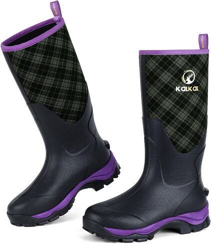 Kalkal Rubber Boots for Women, Sturdy Insulated Womens Waterproof Boots, Lightweight Anti-slip Tall Mud Rain Boots for Outdoor Gardening Farming Hunting (Size 6-11) in Saudi Arabia