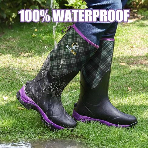 Kalkal Rubber Boots for Women, Sturdy Insulated Womens Waterproof Boots, Lightweight Anti-slip Tall Mud Rain Boots for Outdoor Gardening Farming Hunting (Size 6-11) in Saudi Arabia