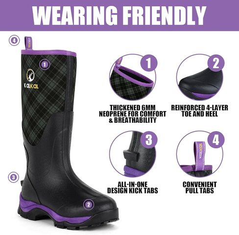 Kalkal Rubber Boots for Women, Sturdy Insulated Womens Waterproof Boots, Lightweight Anti-slip Tall Mud Rain Boots for Outdoor Gardening Farming Hunting (Size 6-11) in Saudi Arabia