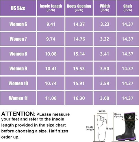 Kalkal Rubber Boots for Women, Sturdy Insulated Womens Waterproof Boots, Lightweight Anti-slip Tall Mud Rain Boots for Outdoor Gardening Farming Hunting (Size 6-11) in Saudi Arabia