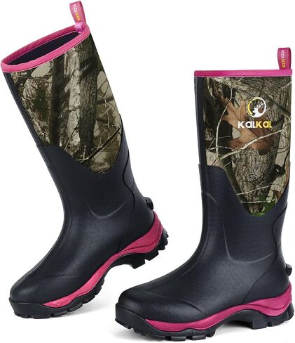 Kalkal Rubber Boots for Women, Sturdy Insulated Womens Waterproof Boots, Lightweight Anti-slip Tall Mud Rain Boots for Outdoor Gardening Farming Hunting (Size 6-11) in Saudi Arabia