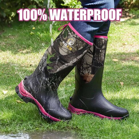 Kalkal Rubber Boots for Women, Sturdy Insulated Womens Waterproof Boots, Lightweight Anti-slip Tall Mud Rain Boots for Outdoor Gardening Farming Hunting (Size 6-11) in Saudi Arabia