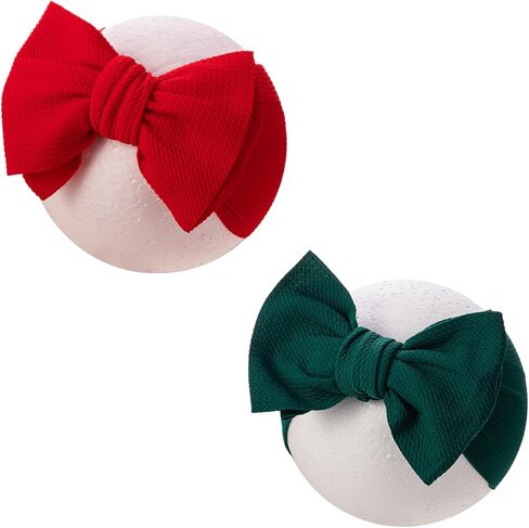 KIDOCHEESE Baby Girl Headbands Red Green Big Bows Elastics Nylon Hairbands Oversized Head Wraps Hair Accessories for Baby Girls Newborn Infant Toddlers Kids in Kuwait