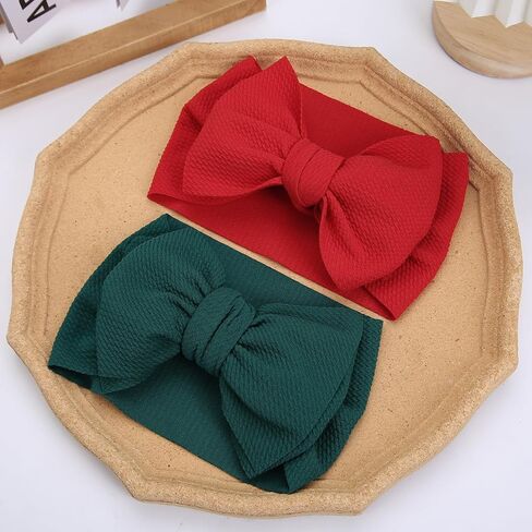 KIDOCHEESE Baby Girl Headbands Red Green Big Bows Elastics Nylon Hairbands Oversized Head Wraps Hair Accessories for Baby Girls Newborn Infant Toddlers Kids in Kuwait