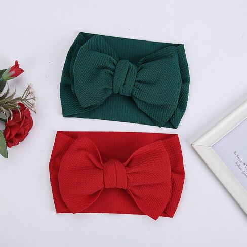 KIDOCHEESE Baby Girl Headbands Red Green Big Bows Elastics Nylon Hairbands Oversized Head Wraps Hair Accessories for Baby Girls Newborn Infant Toddlers Kids in Kuwait