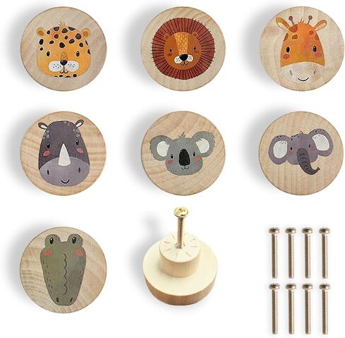 مقابض أدراج خزانة من الخشب الحيواني، مقابض أدراج خشبية مزخرفة فريدة من نوعها لخزائن الأطفال (8، لون السجل 1) in Kuwait