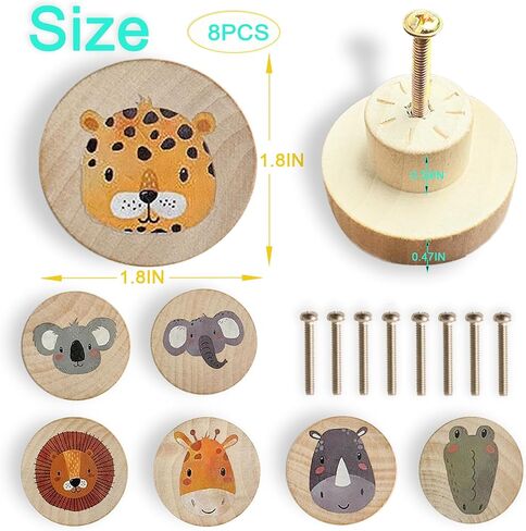 مقابض أدراج خزانة من الخشب الحيواني، مقابض أدراج خشبية مزخرفة فريدة من نوعها لخزائن الأطفال (8، لون السجل 1) in Kuwait