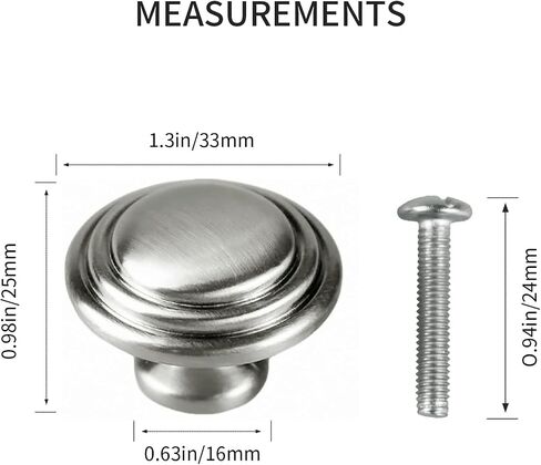 Cabinet Knobs 25 Pack Silver Hardware, 1.3 Inch (33mm) Kitchen Cabinets Drawers Round Handles Dresser Cupboard Knobs Hole Home Bathroom Hardware Sturdy Cabinet Door Knobs in Saudi Arabia