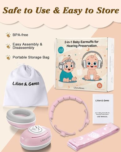 Lilian&Gema 2-in-1 Baby Ear Muffs Noise Protection, Noise Cancelling Headphones for Baby & Toddler up to 4 Years in Kuwait