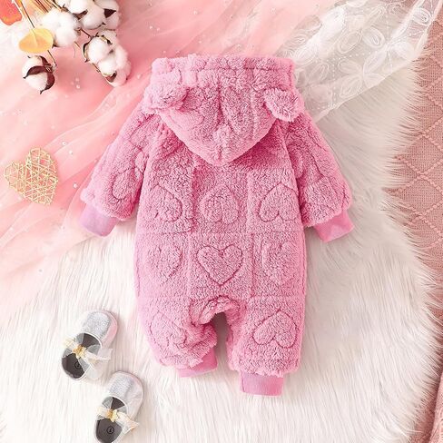 Winmany Newborn Baby Cartoon Bear Snowsuit Winter Fleece Coat Outfits Cold Weather Hooded Heart Jumpsuit Warm Outwear in Kuwait