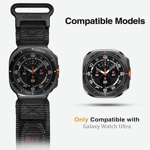 Nereides Rugged Nylon Band for Samsung Galaxy Watch Ultra 2/1 (2026/2025/2024) 47mm, One-Click No Gap Woven Fabric Strap, Adjustable Sport Wristband for Men Women (Black) in Kuwait