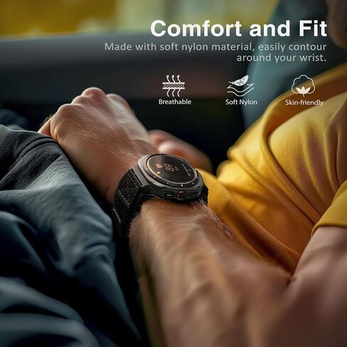 Nereides Rugged Nylon Band for Samsung Galaxy Watch Ultra 2/1 (2026/2025/2024) 47mm, One-Click No Gap Woven Fabric Strap, Adjustable Sport Wristband for Men Women (Black) in Kuwait